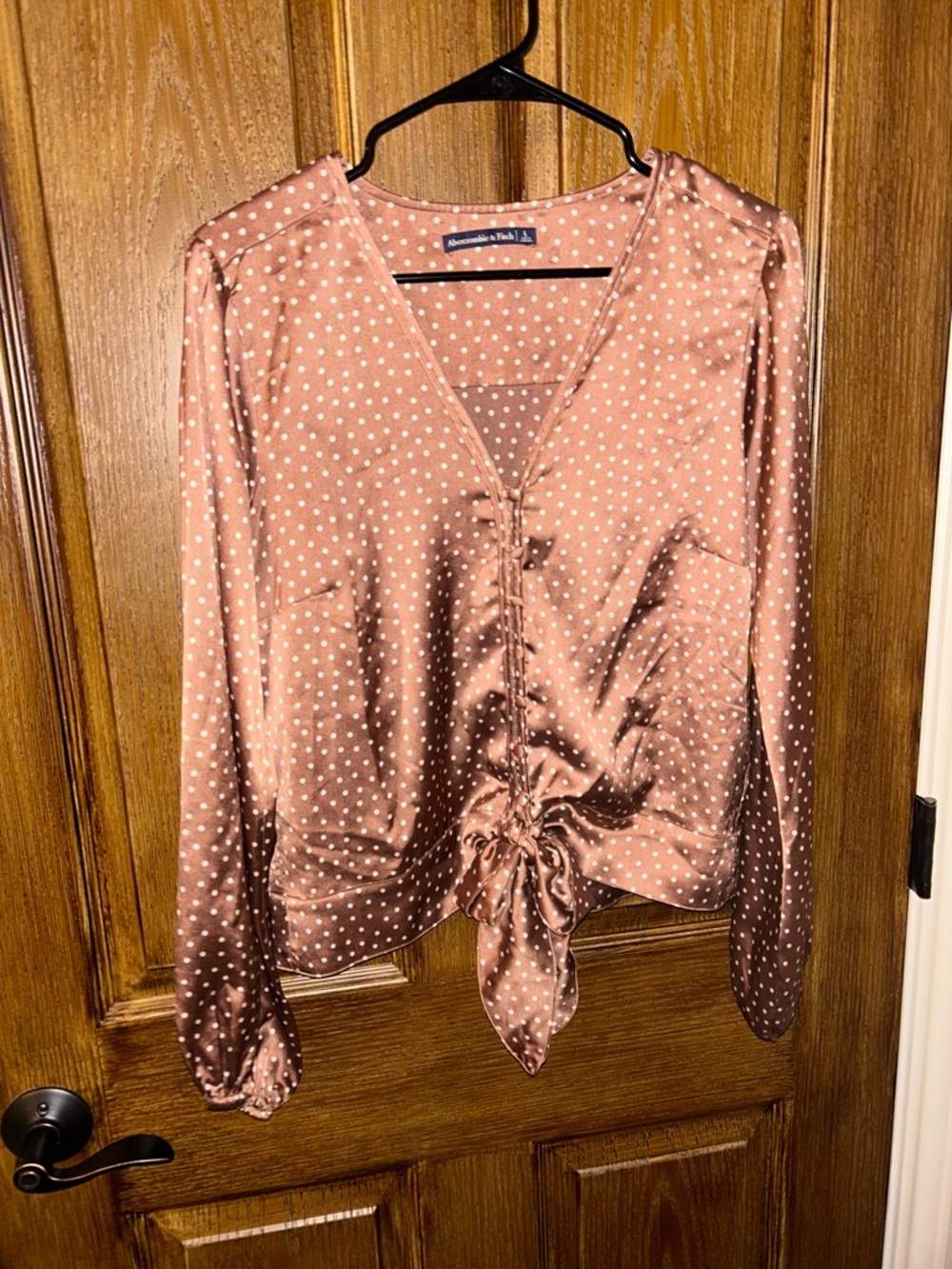 Abercrombie & Fitch brown Pink Polka Dot Satin Tie-Front Blouse